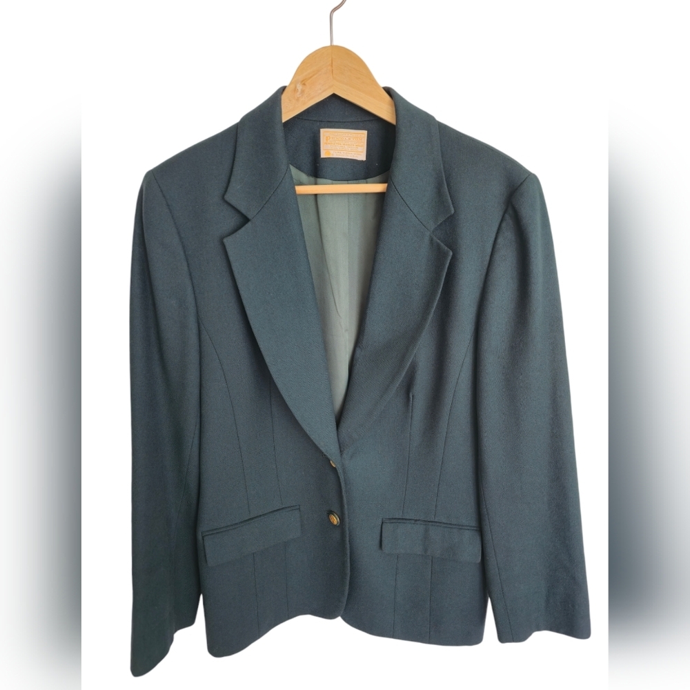 Pendleton Vintage Women's Dark Green Blazer Jacket Virgin Wool USA Size 12
